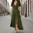 thumbnail image 1 of Qiopertar Mode Robe Longue d'Été à Manches Courtes Col en V pour Femmes Grandes Économies de Vacances! Moins de 5$ jusqu'à 90 % de Réduction, 1 of 3