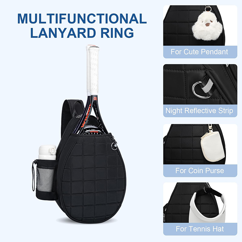 Tennis Bag, Quilted Tennis Backpack Holds 2 Rackets, Waterproof Crossbody Sling Pickleball Bags For Women, Men And Youth
