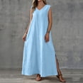 thumbnail image 2 of Maxi Dresses for Women Plus Size with Pockets Solid Color Sleeveless V-Neck Side Slit Backless Comfortable Casual Loose Beach Vacation Outdoor Shift Dresses, 2 of 10