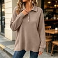 thumbnail image 3 of Women's Oversized Waffle Knit Sweatshirt Lapel Button Collar Long Sleeve Plaid Loose Basic Casual Everyday Top, 3 of 9