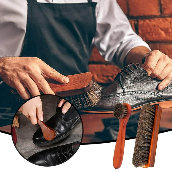 Shoe Cleaning Brush, Dusknt 2 Pack Solid Wood Shoe Brush Large Leather Shoe Brush Set Shoe Brush Set Wooden Handle Leather Cleaner Applicator Leather, Limited Time Offer!