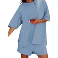 thumbnail image 5 of YATELLE Womens Shorts Sets 2 Piece Outfits Summer 2025 Half Sleeve Crew Neck Cotton Lounge Sets Matching Clothing, 5 of 6