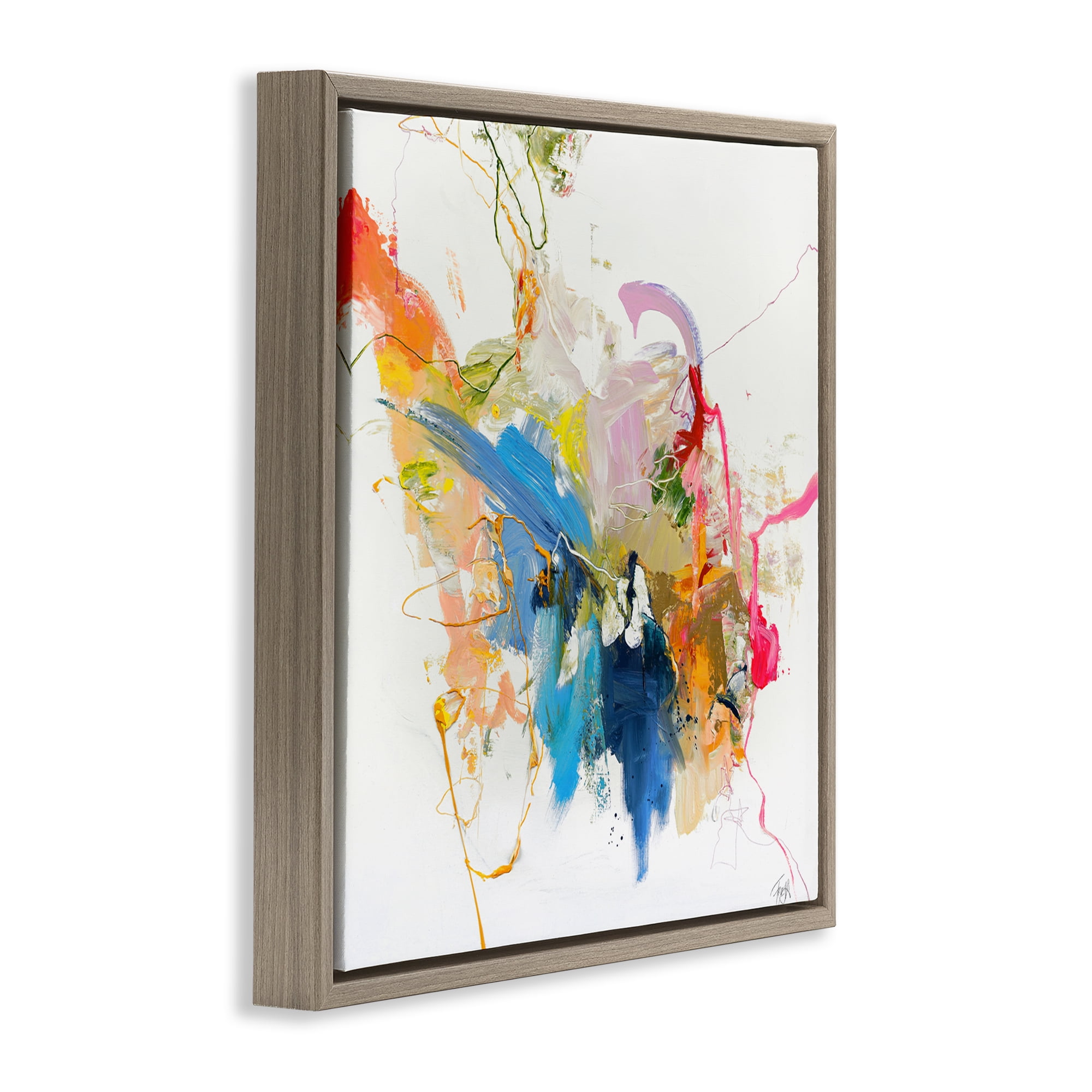 Confident Pink Abstraction Brown Framed Floater Canvas Wall Art, design by Design Fabrikken