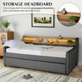 thumbnail image 5 of Wiilayok 81" Twin Size Daybed with Pop Up Trundle Bed,Linen Fabric Upholstered Twin to King Day Bed Frame with Double Storage Shelves,Tri-Color Light Strip & USB Ports for Living Room,Dark Grey, 5 of 10