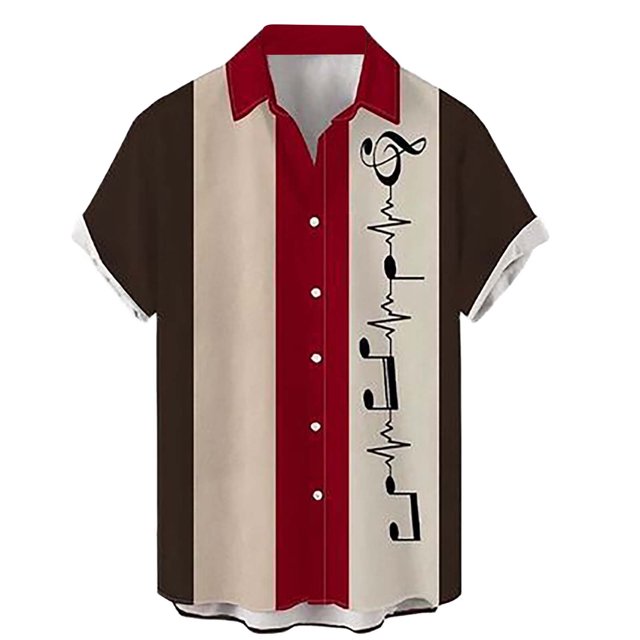 Camisas Para Hombre Moda para hombre Casual Beach Seaside Retro Rock Style 3D Impresión digital Hebilla Bolsillo Solapa Camisa de manga corta Top (Wine, XL)
