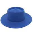 thumbnail image 2 of Helii Straw Fedora Hat for Men Women – Wide Brim Summer Beach Sun Hat, Breathable Lightweight Woven Straw Panama Cap, Unisex Foldable Outdoor Travel Hat with Flat Top Blue,One Size, 2 of 3