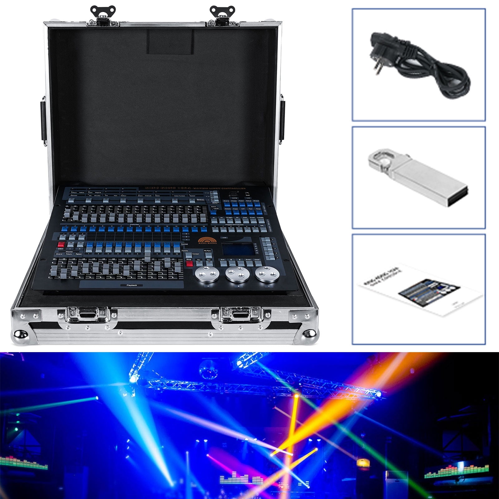 DJ Lighting Controller with Flightcase,Grand Console DMX and MIDI Operator 1024 Channel Lighting Controller for Live Concerts KTV DJs Clubs