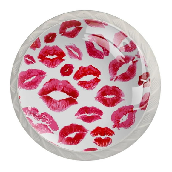 4 Pcs Red Love Sexy Lips Knobs for Kitchen Cabinet Cupboard Dresser Bookcase Drawer Pulls Handles Round Home Decor