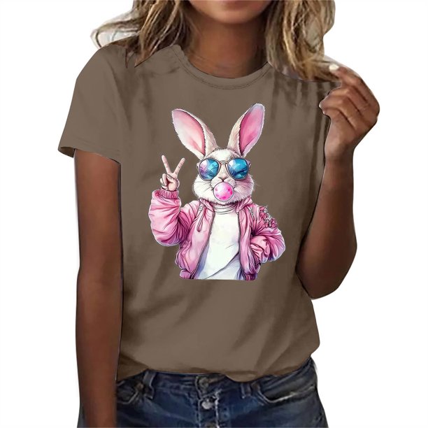 Puntoco Liquidación de blusas cortas para mujer, camisetas de manga corta con cuello redondo y estampado bonito a la moda para mujer