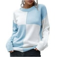 thumbnail image 2 of LEBONYARD Womens Plus Size Clearance,Womens Plus Sweaters Clearance under $10 New Trendy,Women's Clothing Design Checkerboard Plaid Sweater Loose Winter Long-sleeved Knitted Sweaters New Light Blue M, 2 of 6