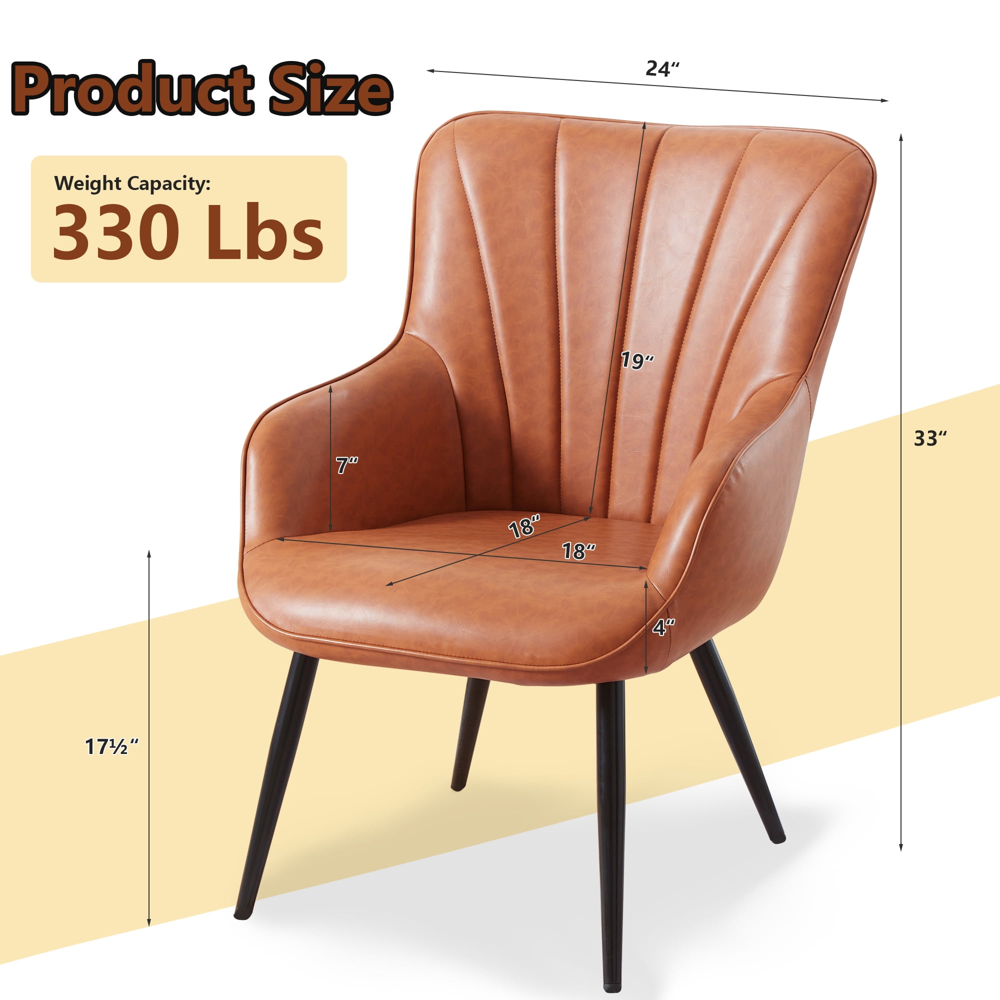 Modern Accent Chair, Mid Century Set of 2 Leather Armchairs, Wing back Reading Side Chairs for Living Room, Brown