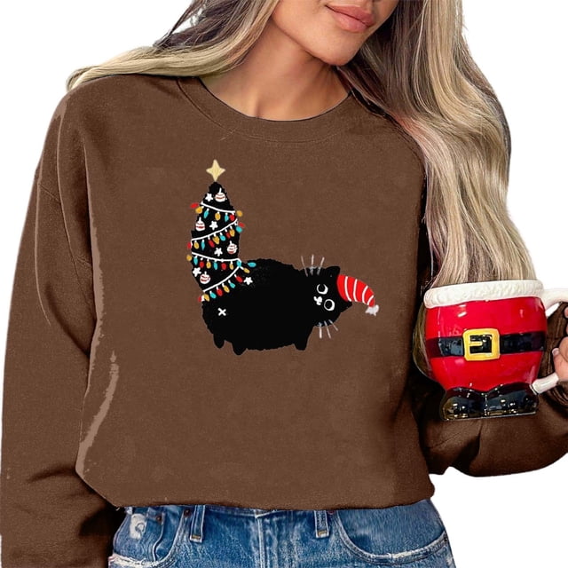 WEAIXIMIUNG Sweat à Capuche Rayé pour Femmes 3X Motif de Noël Mignon Col Rond Manches Longues pour Femmes Pull Décontracté de Vacances