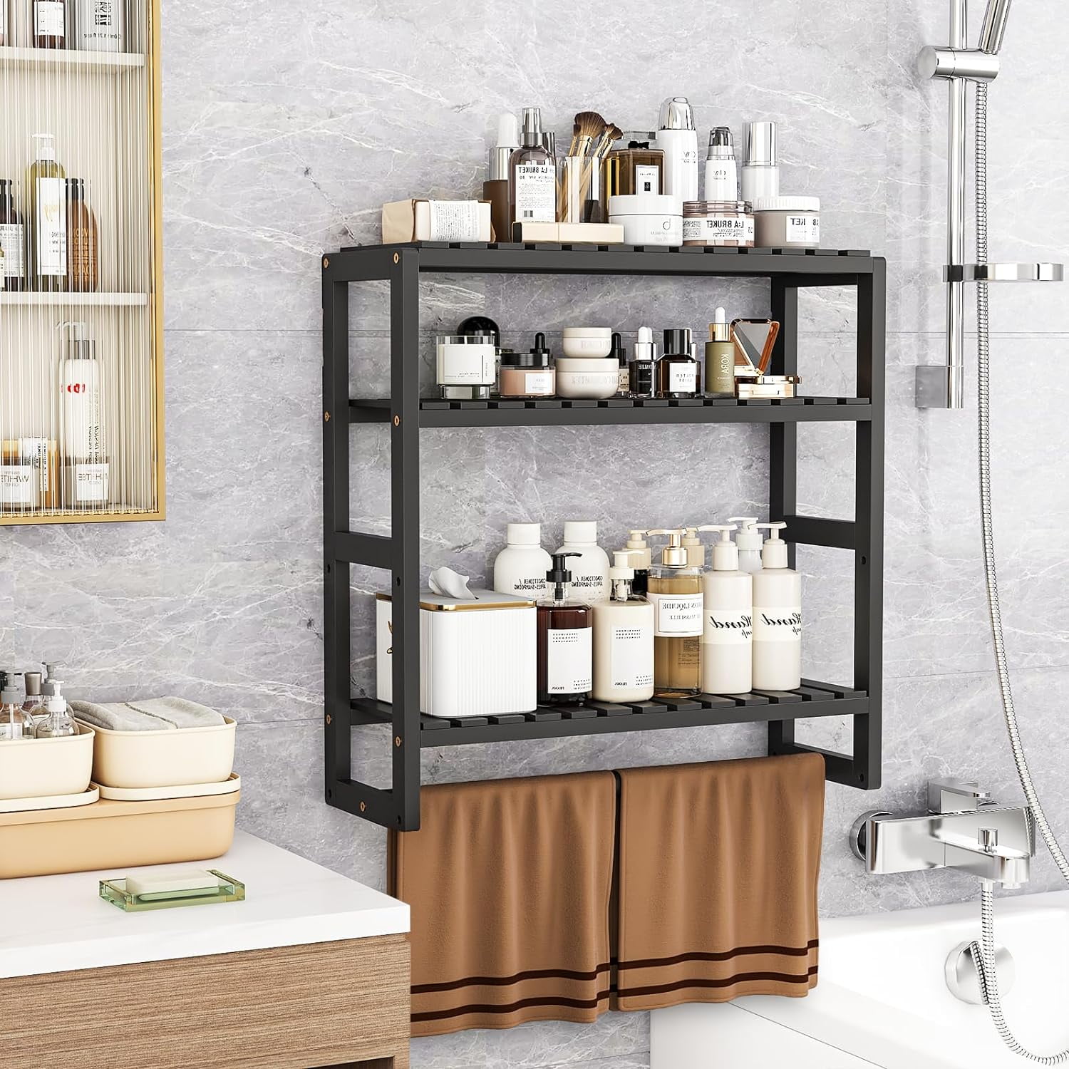 Bamworld Bathroom Storage Shelves Black 3-Tier Floating Bathroom Shelves