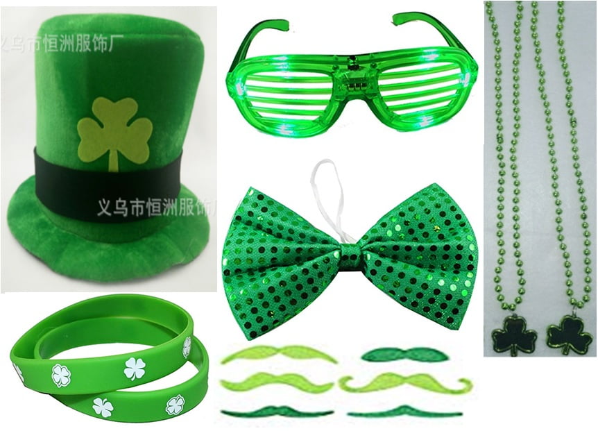 Men's Women's Irish Green St Patrick's Paddy's Day Hat Beard Set Fancy Dress Fun 