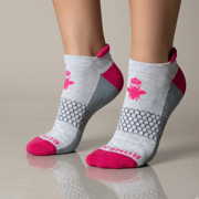 Bombas Women's Cushioned Ankle Socks with Honeycomb Arch Support, 5 Pack, Grey/Pink, Size Medium