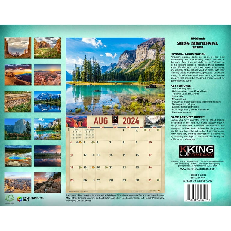 2024 National Parks Wall Calendar 16-Month X-Large Size 14x22, Best National  Park Scenic Calendar by The KING Company-Monster Calendars - Walmart.com