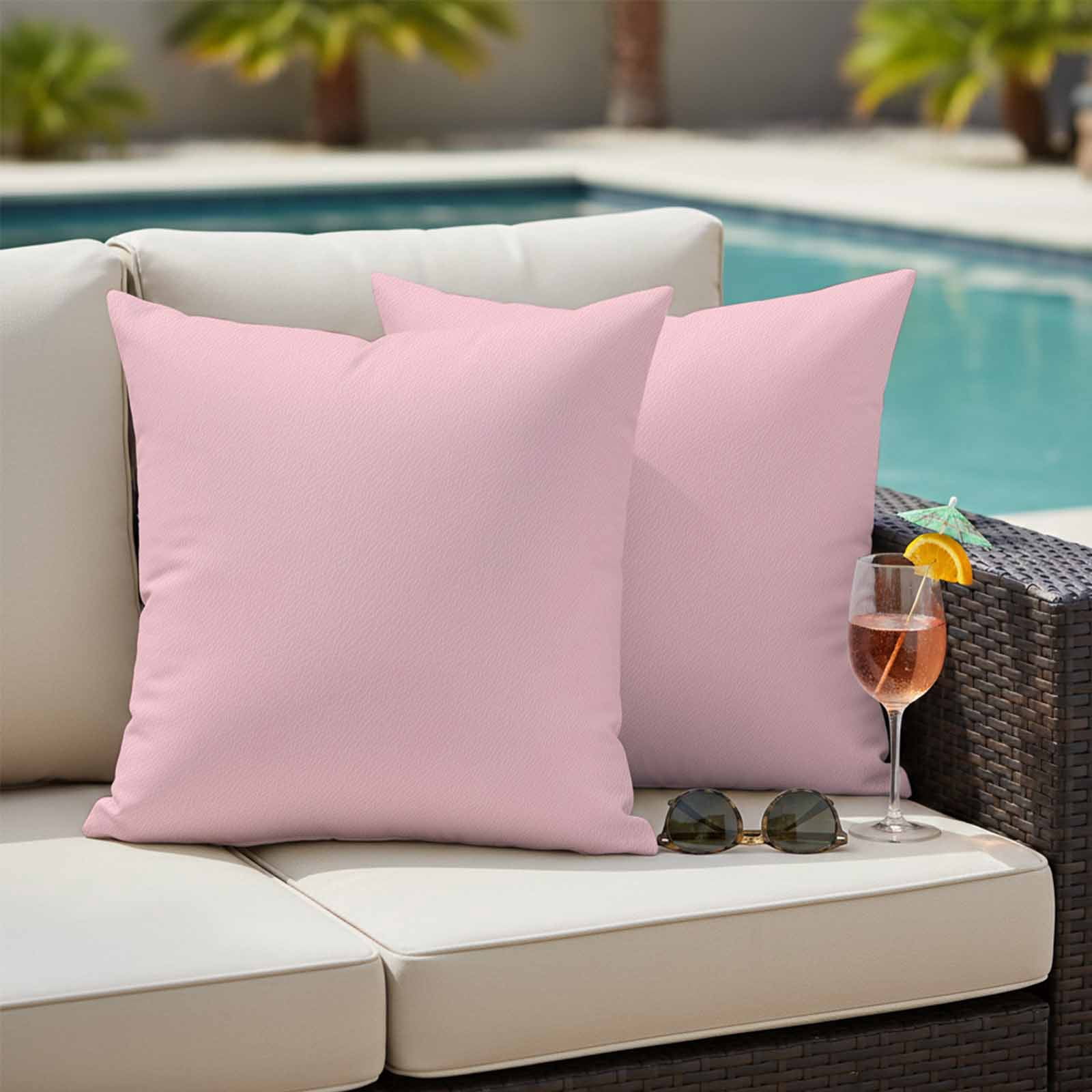 Solid Pink Outdoor Waterproof Pillow Covers, Romantic Minimalism Abstract Denim Texture Decorative Square Throw Pillowcase Sofa Cushion Sham for Patio/Couch/Chair, 20"x20" 2 Pack
