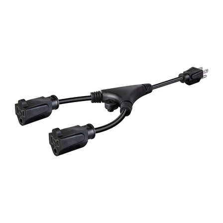 RiteAV Heavy Duty Extension Cord - 1 Feet - Black | NEMA 5-15P to 2X NEMA 5-15R, 18AWG, 10A, SVT, 120V