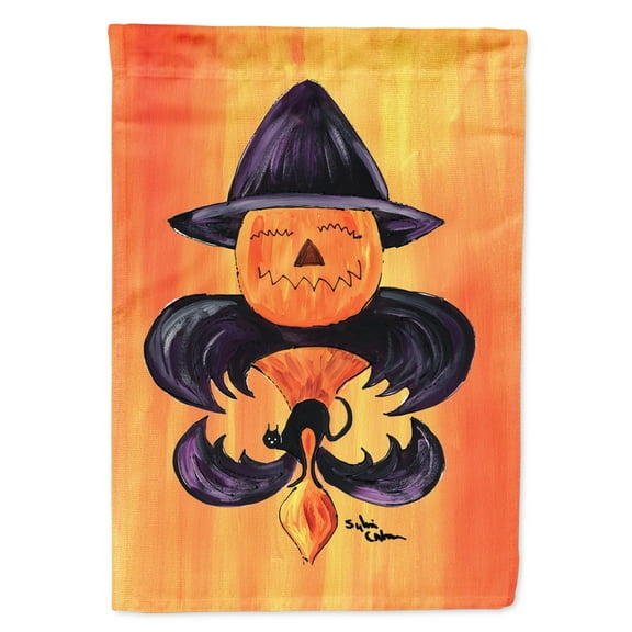 Carolines Treasures 8183-FLAG-PARENT Halloween Pumpkin Bat Fleur de lis Flag  multicolor
