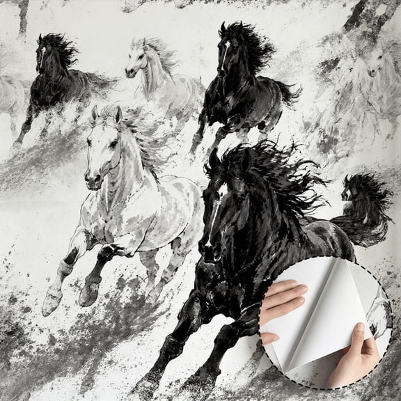Running Wild Horses Wallpaper Modern Aesthetic Peel and Stick Wallpaper Waterproof Wall Decoration for Living Room Bedroom Rental Property Dorm Room 17.7 * 78.5 in