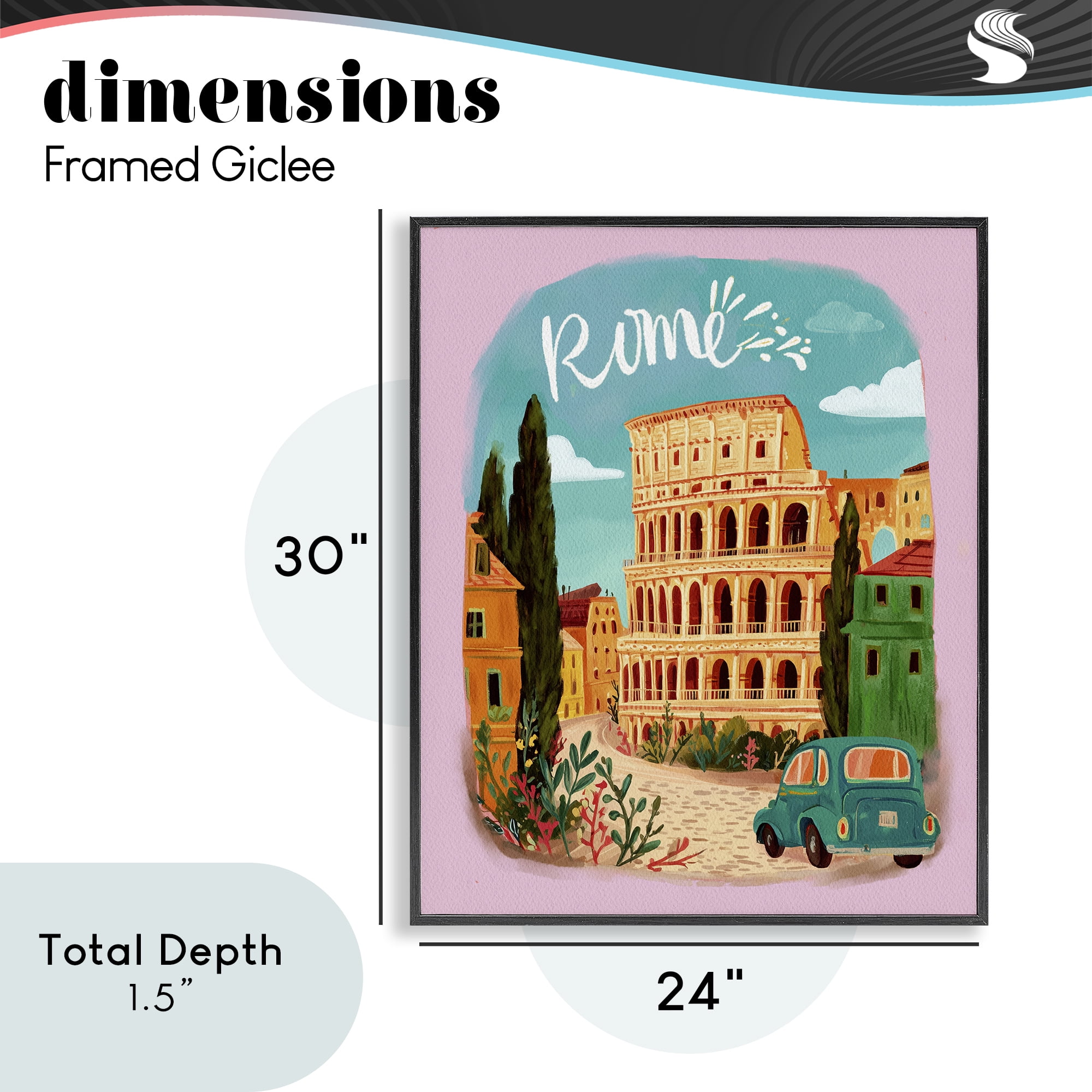 Rome Travel Spot Architecture Black Framed Giclee Art, design by Yen