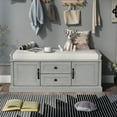 thumbnail image 3 of 42.7" Storage Bench with 4 Doors & Cushion, Shoe Bench with Adjustable Shelves, Entryway Bench with Storage for Living Room, Hallway, Mudroom, 3 of 7