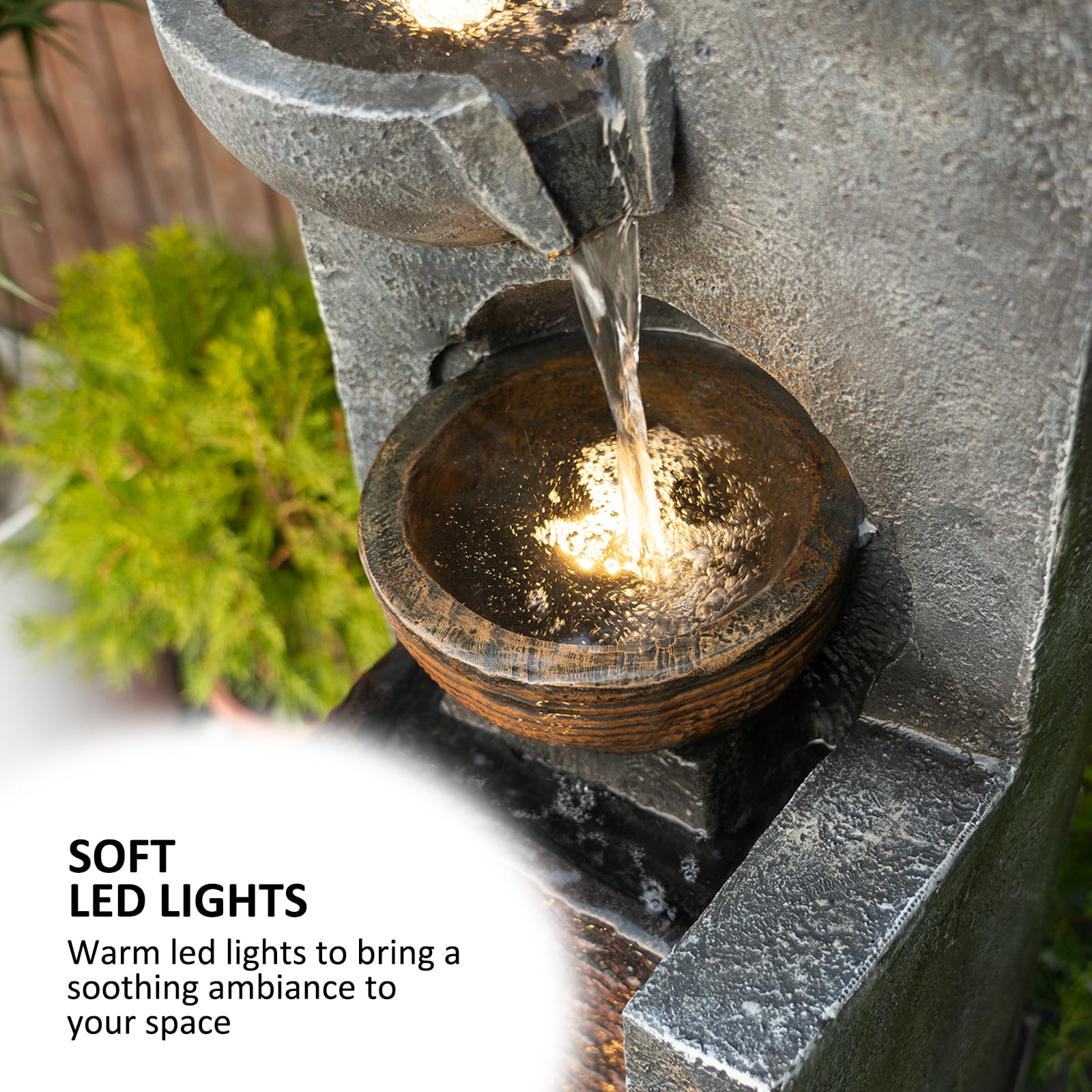 42.91" H Water Fountain Outdoor Garden Waterfall Fountains Indoor Bowl Cascading Water Feature with Led Lights 4-Tier for Home Deck Patio Porch Yard Decor