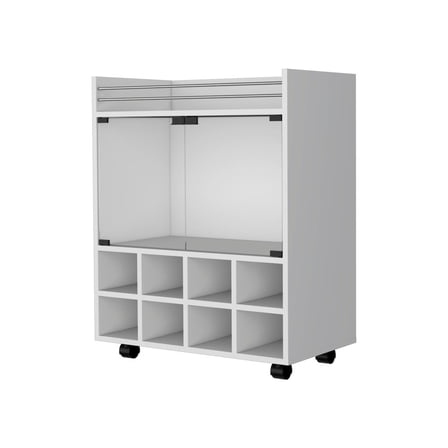 HomeRoots White Rolling Bar Cart With Wine Storage