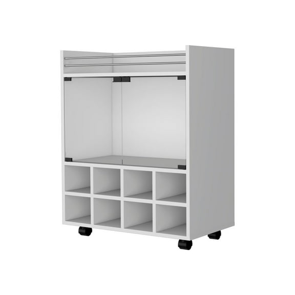 HomeRoots White Rolling Bar Cart With Wine Storage