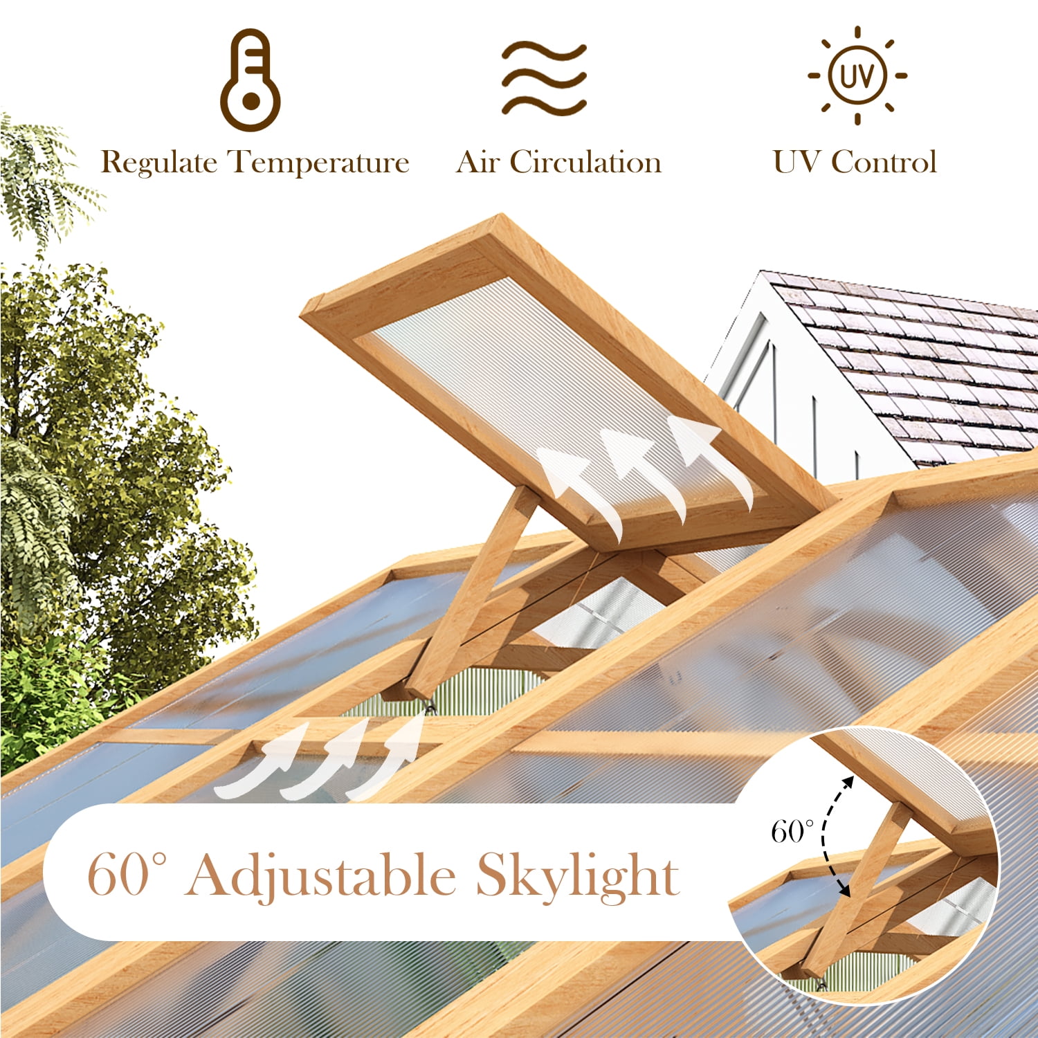 AECOJOY 6x7 FT Wooden Greenhouse For Outdoors,Walk-in Garden Greenhouse with Plant Stand with Polycarbonate Panels for Backyard or Patio