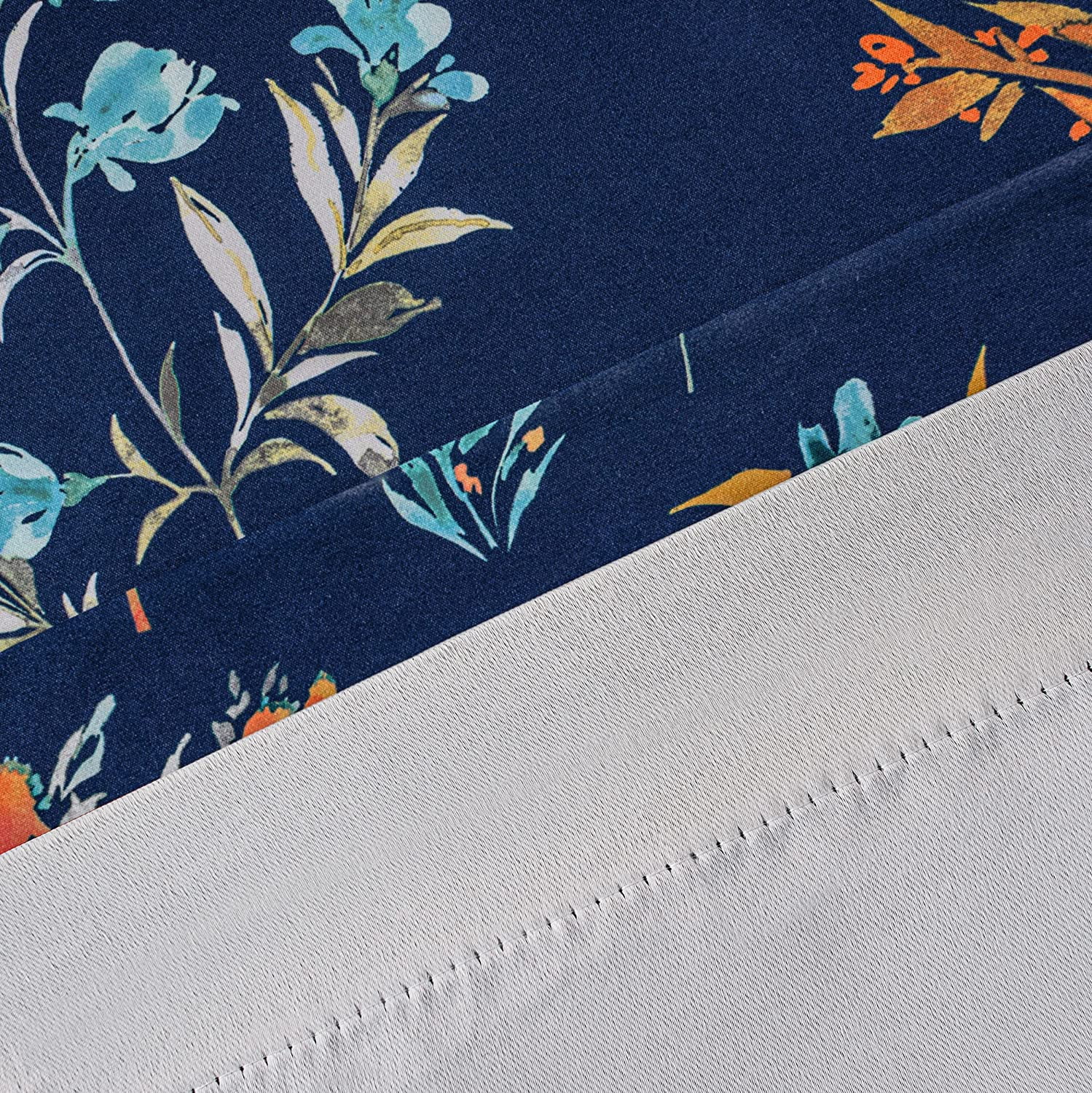 DriftAway Sylvia Floral Botanical Herbs Watercolor Printed Pattern Lined Blackout Window Curtain Grommet 52" x 84" Navy