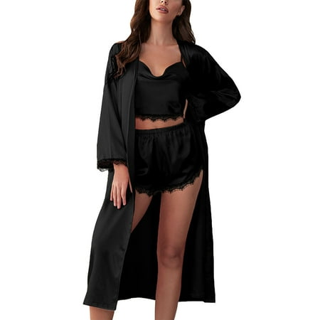 

Women s Cotton Pajamas Nightgown For Womens Lingerie Satin Chemise Lingerie Nightie Full Slips Sleep Dress Slips Sleepwear 3 Pieces Of Nightgown Button Pajama Set for Women