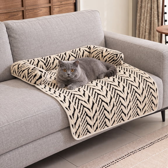 Naeqieo Calming Dog Bed Mats with Neck & Head Support, 31.5 x 35.4 inch Cat Bed for Small Medium Dogs and Cats, Fluffy Plush Pet Sofa Cover, Non-Slip Bottom, Machine Washable