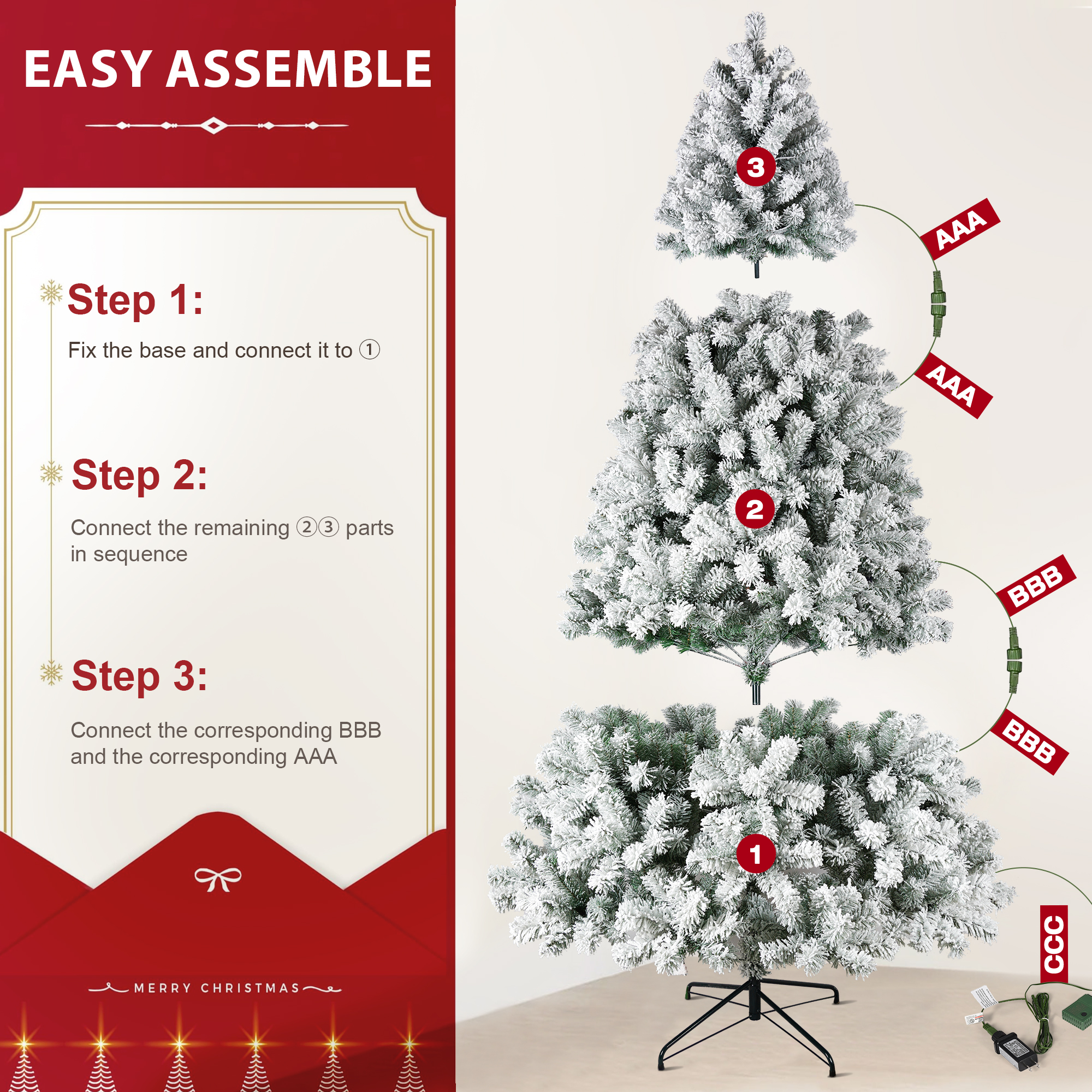 Yexmas 7.5 Ft Pre-Lit Snowflake Flocked Christmas Tree photo 8