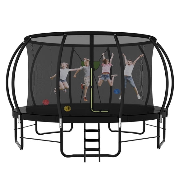 DVH Outdoor Trampoline 16FT with Enclosure and Ladder, Recreational Trampoline with Basketball Hoop Set