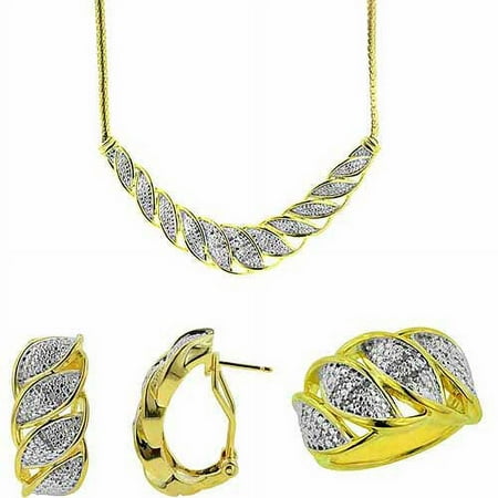Arista 1/4 ct Round White Diamond Rhodium-plated Ring, Earrings and Necklace Set, 17" (I-J, I3)