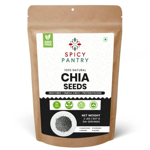 Spicy Pantry Raw Black Chia Seeds – 2 lbs , Vegan, Gluten-Free, Rich in Fiber, Ideal for Smoothies & More