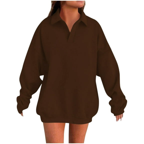Fall Fashion Must Haves Ladies Soft Long Sleeve Solid Color Pullover Sweatshirt Lapel Tops Comfortable Casual Loungewear for Home Women Fall Clothes