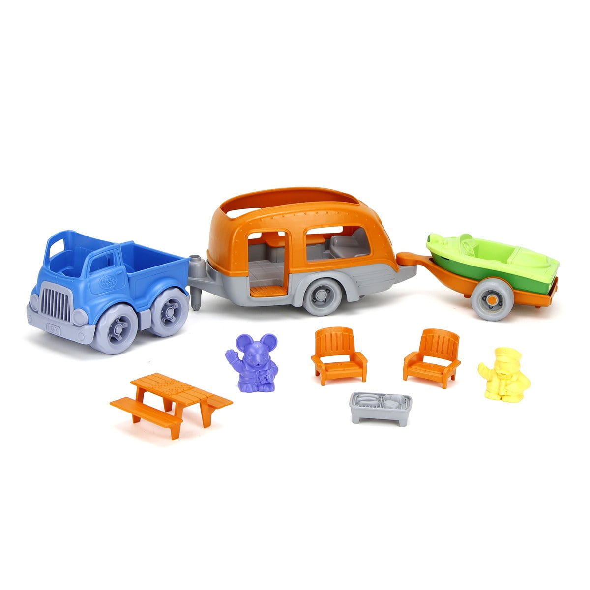 Green Toys RV Camper Set, 10 Piece Play Vehicle Set for Ages 2+