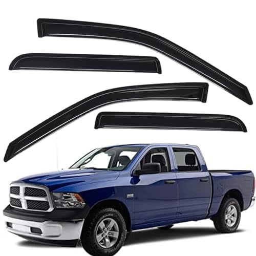 WV94109 Pare-Pluie pour Fenêtre de Voiture Monté à l'Extérieur, Fumée Foncée, Ensemble de 4 Pcs, Compatible avec Dodge Ram 1500 2009-2018, Crew Cab Classique 2500/3500, Crew Cab & Mega Cab 2019-2024 Ram 1500