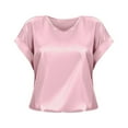 thumbnail image 6 of Plus Size Summer Clothes for Women Spring And Summer Women's Short Sleeved Satin Shirt Loose Casual Round Neck T Shirt Compression Cold Weather Long Sleeve Women Floral Sleeve Womens plus RD1 XL, 6 of 6