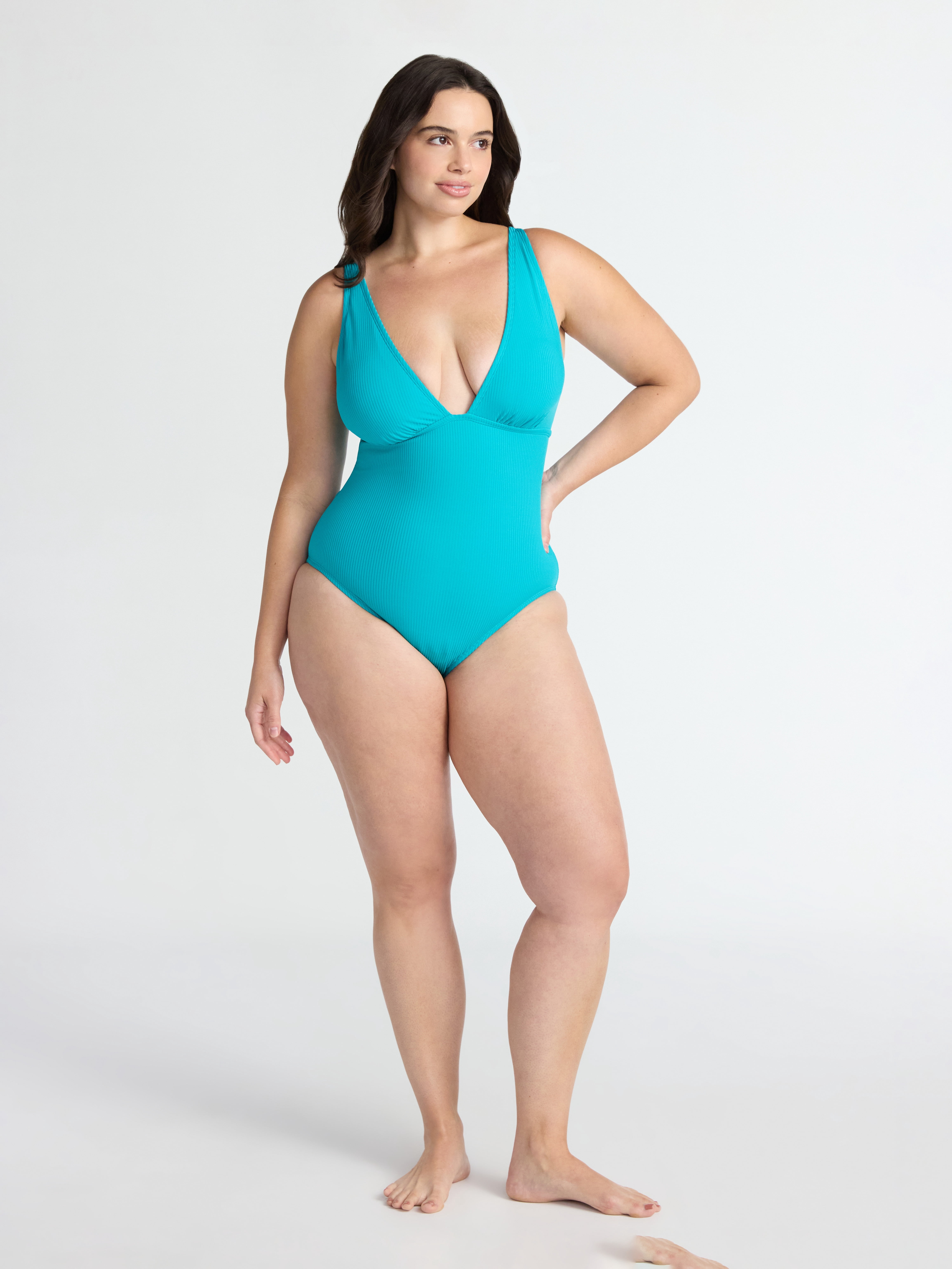 Time and Tru Women’s and Women’s Plus Ribbed Plunge One Piece Swimsuit, Sizes XS-2X