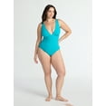 thumbnail image 2 of Time and Tru Women’s and Women’s Plus Ribbed Plunge One Piece Swimsuit, Sizes XS-2X, 2 of 6