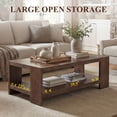 thumbnail image 4 of Dayalane 47" Modern Farmhouse Style Coffee Table, 2-Tier Storage Rectangular Center Table with Solid Pine Wood Legs, Thick Wooden Design Rectangular Living Room Table for Living Room Office, Brown, 4 of 11