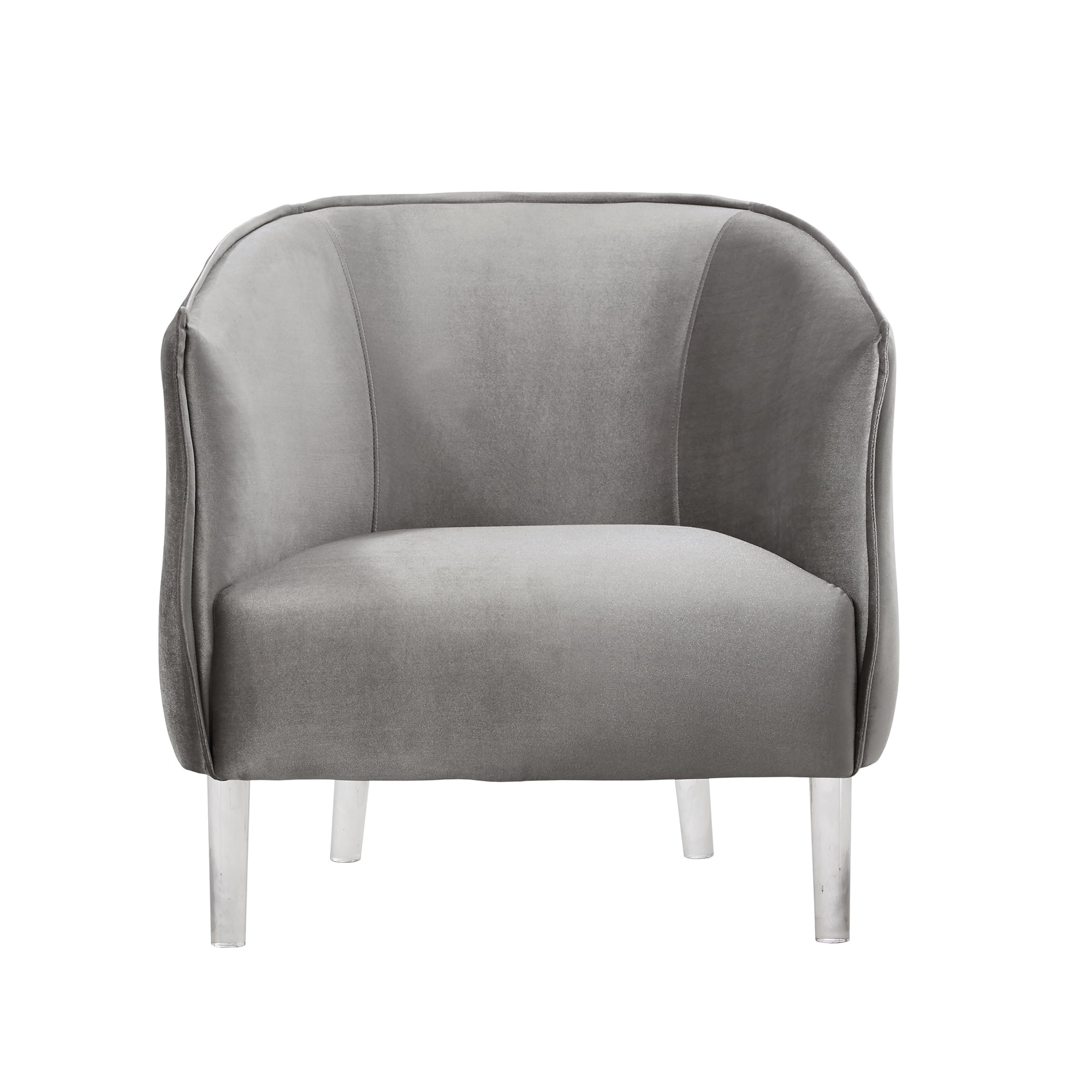 Weston Home Eldridge Velvet Accent Barrel Chair with Clear Legs, Silver Birch