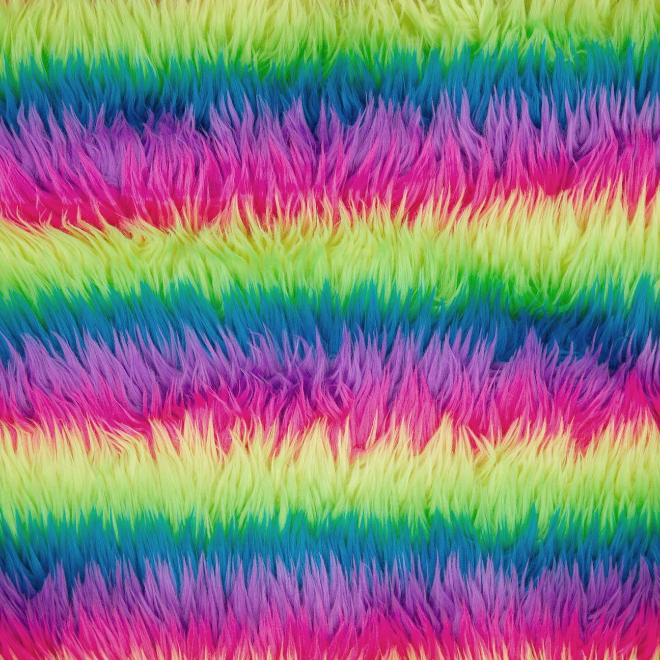 FabricLA Faux/Fake Fur Shaggy NEON Rainbow Fabric by The Yard (Neon