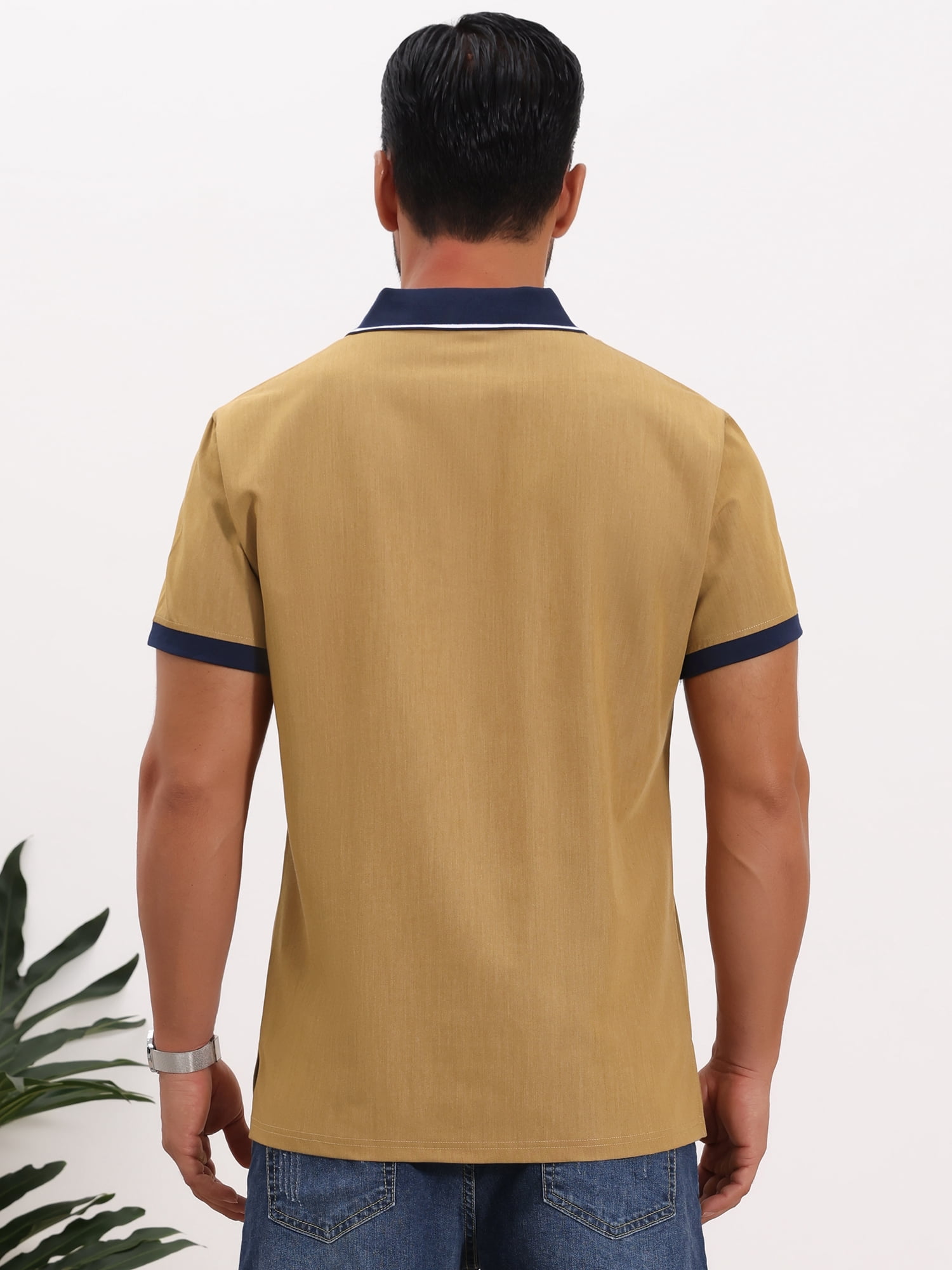 DARING DIVA Men's Short Sleeve Western Retro Stretch Color-Block Polo Shirts XL Khaki