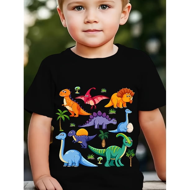 Cute Short-Sleeve T-Shirt for Boys Featuring a Summer Dinosaur Print, Perfect for Casual And Comfortable Wear for Young Children.