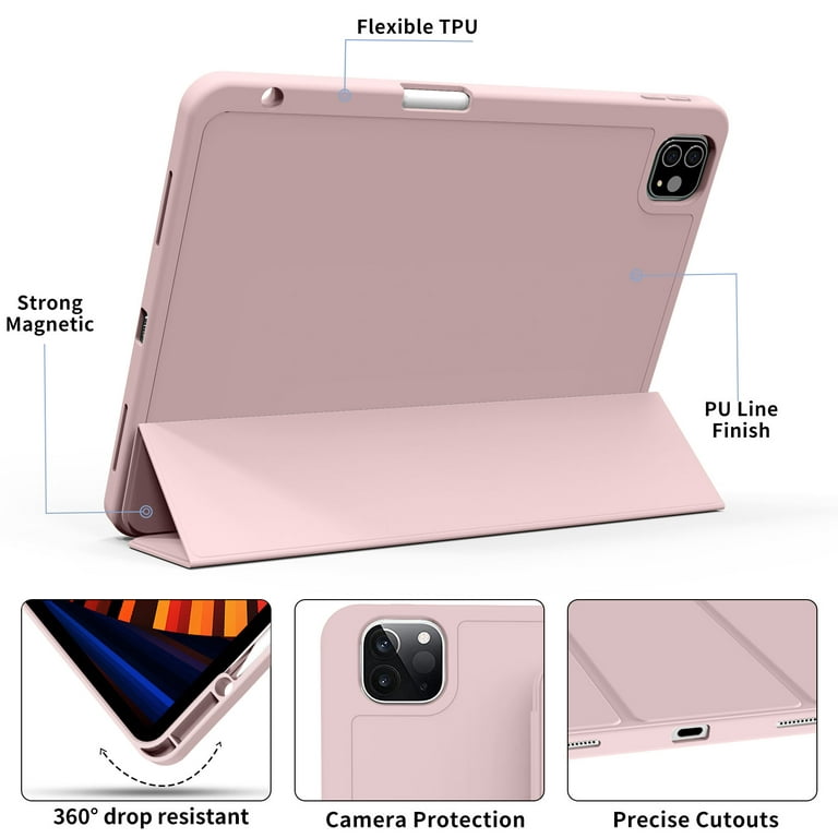 KenKe Case for iPad Pro 11 Inch 4th 3rd 2nd Generation 2022/2021/2020 with  Pencil Holder,Trifold Stand Smart Case with Soft TPU Back,Wireless Pencil  Charging,Auto Wake/Sleep iPad Pro 11 Case-Pink 