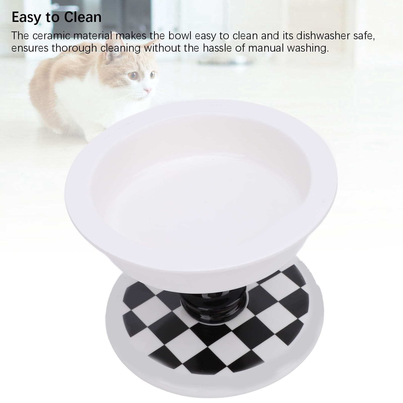 NFTIGB Elevated Ceramic Cat Bowl with Checkerboard Pattern, Anti-Tipping Raised Pet Food and Water Dish for Indoor Cats and Small Dogs, Neck Protection Feeding Station (6.69 inches / 17 cm)
